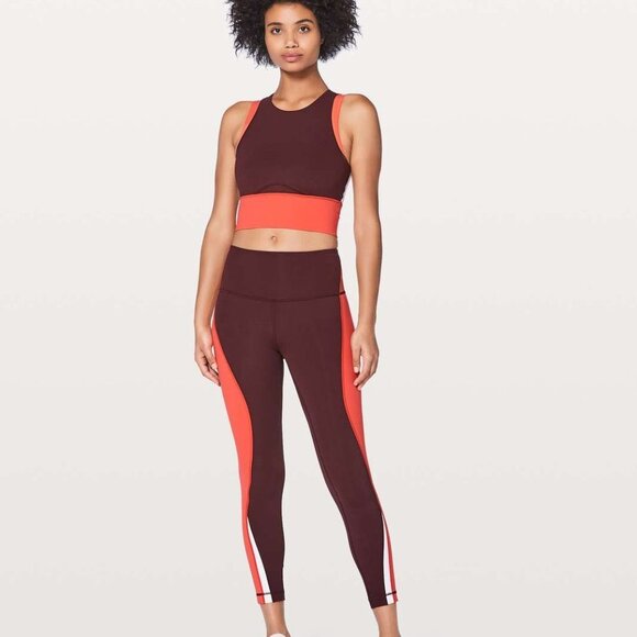 Lululemon Kick Serve Sweat Tight 25" Bordeaux Drama / Vivid Flame / White size 6 - Picture 2 of 10